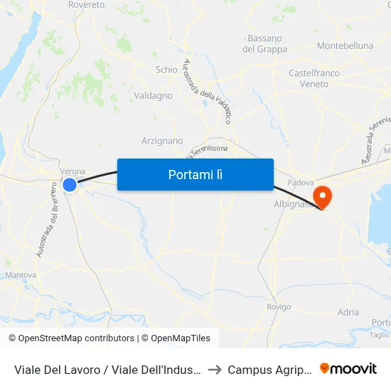 Viale Del Lavoro / Viale Dell'Industria A to Campus Agripolis map