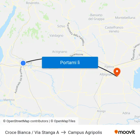 Croce Bianca / Via Stanga A to Campus Agripolis map