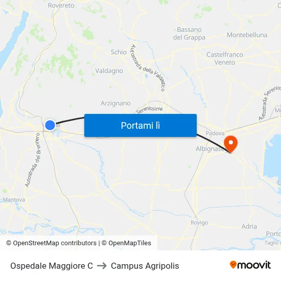 Ospedale Maggiore C to Campus Agripolis map