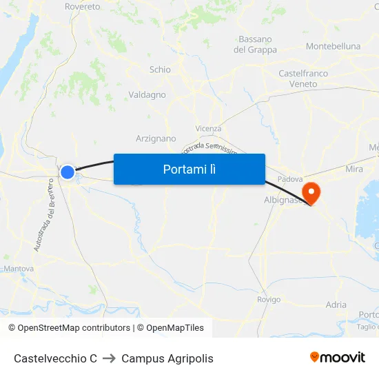 Castelvecchio C to Campus Agripolis map