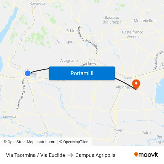 Via Taormina / Via Euclide to Campus Agripolis map