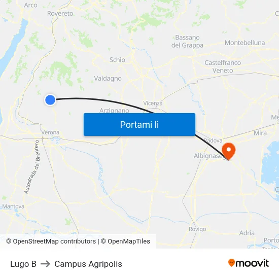 Lugo B to Campus Agripolis map
