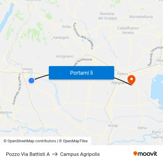 Pozzo Via Battisti A to Campus Agripolis map