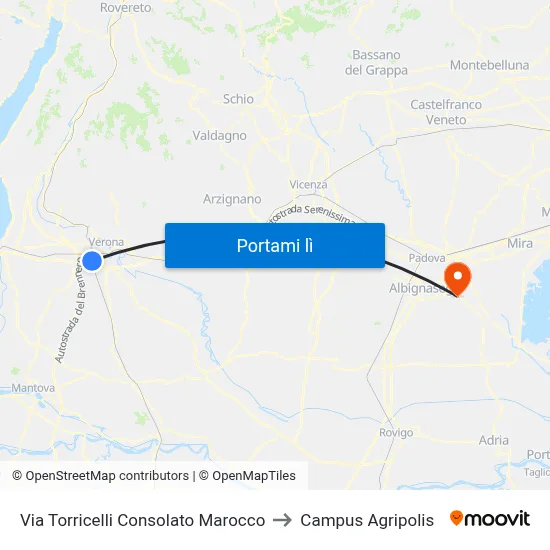 Via Torricelli Consolato Marocco to Campus Agripolis map