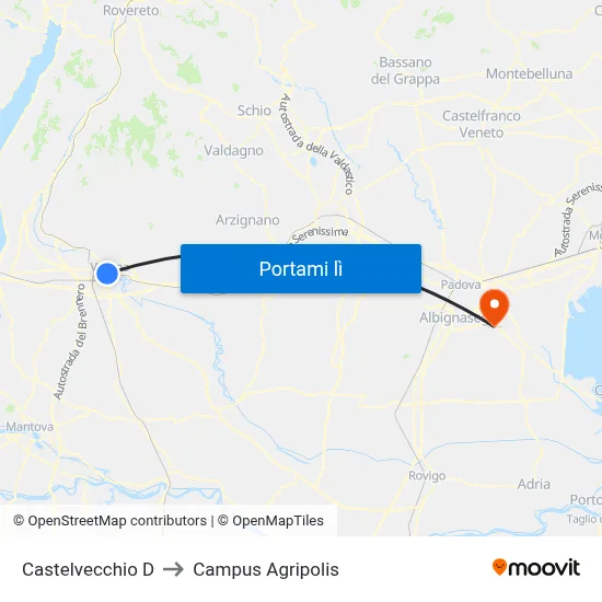 Castelvecchio D to Campus Agripolis map
