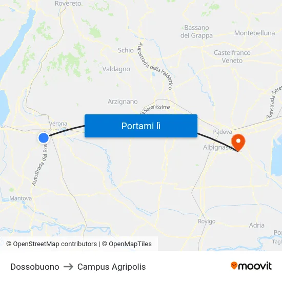 Dossobuono to Campus Agripolis map
