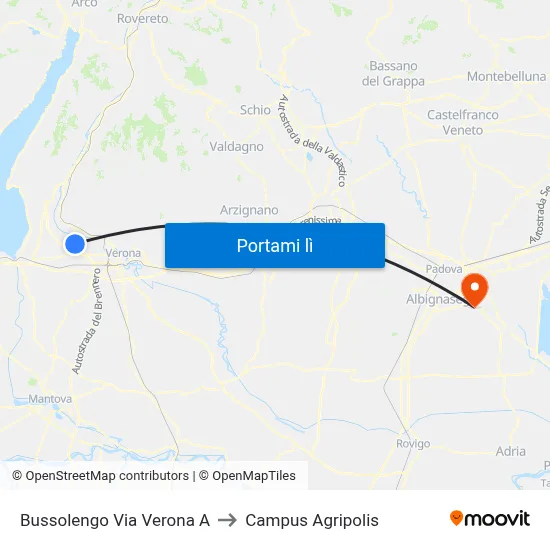 Bussolengo Via Verona A to Campus Agripolis map