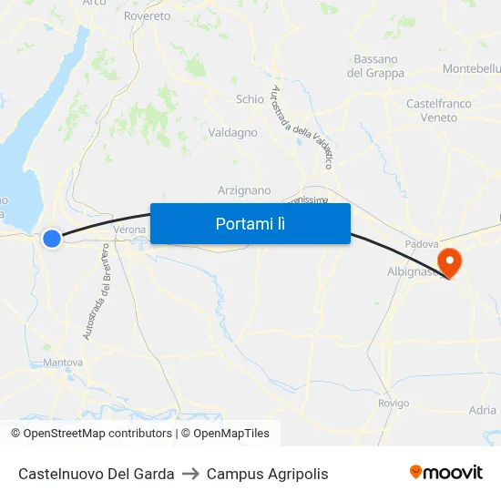 Castelnuovo Del Garda to Campus Agripolis map