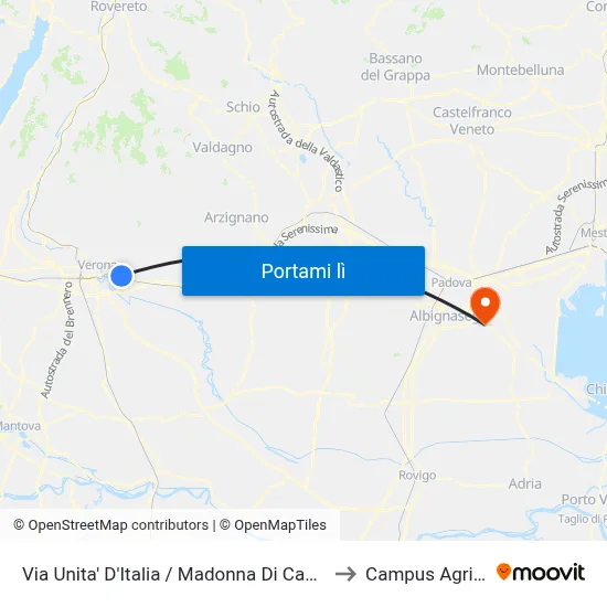 Via Unita' D'Italia / Madonna Di Campagna A to Campus Agripolis map