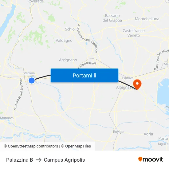 Palazzina B to Campus Agripolis map