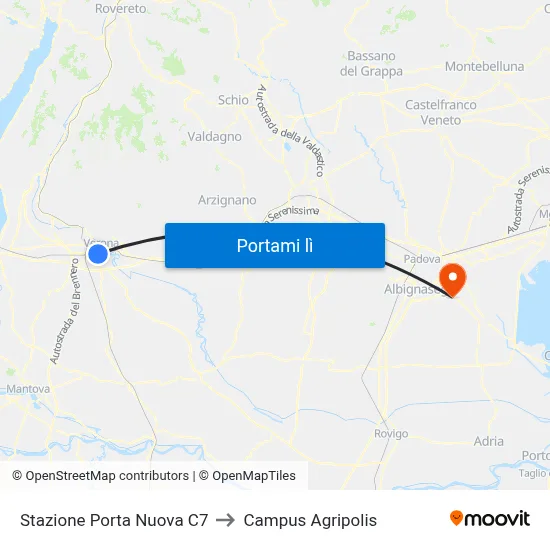 Stazione Porta Nuova C7 to Campus Agripolis map
