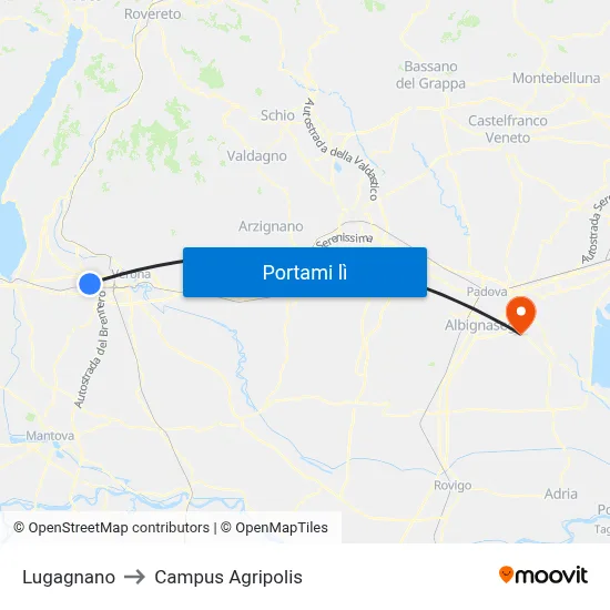 Lugagnano to Campus Agripolis map