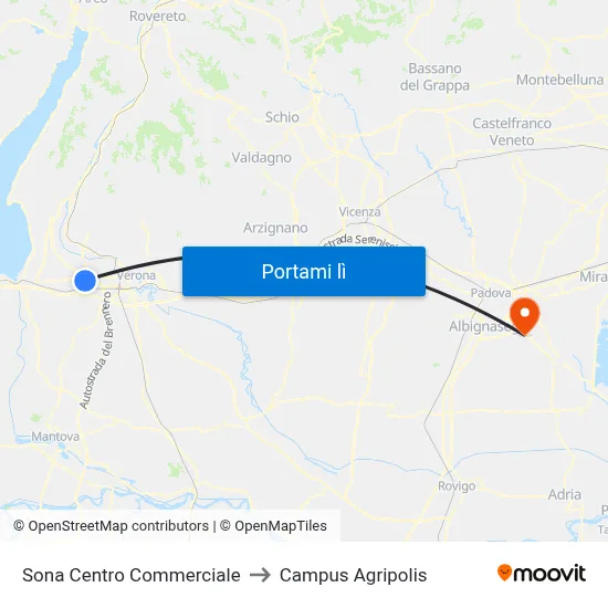 Sona Centro Commerciale to Campus Agripolis map