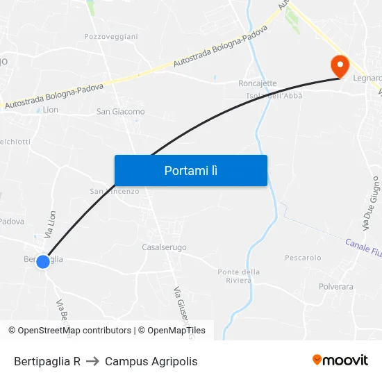Bertipaglia R to Campus Agripolis map