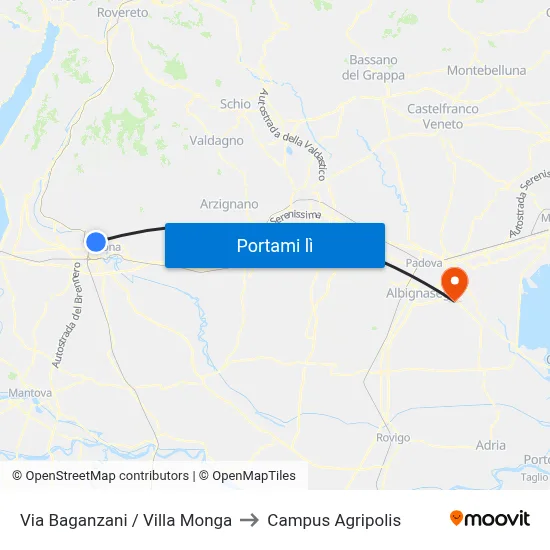 Via Baganzani / Villa Monga to Campus Agripolis map