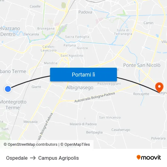 Ospedale to Campus Agripolis map