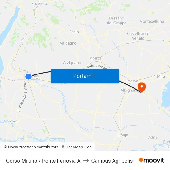 Corso Milano / Ponte Ferrovia A to Campus Agripolis map