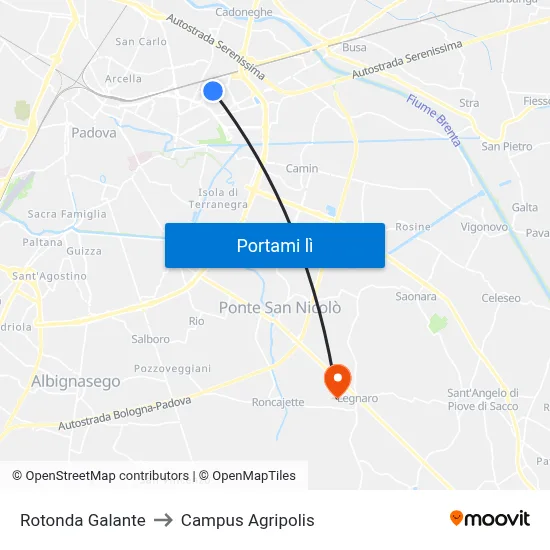 Rotonda Galante to Campus Agripolis map
