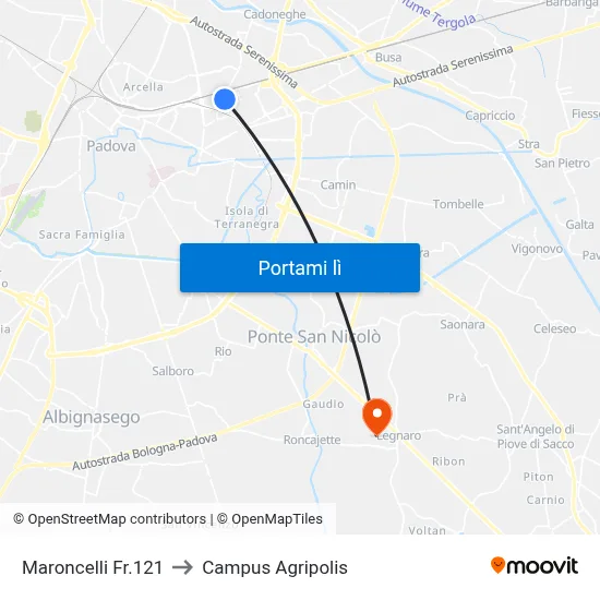 Maroncelli Fr.121 to Campus Agripolis map