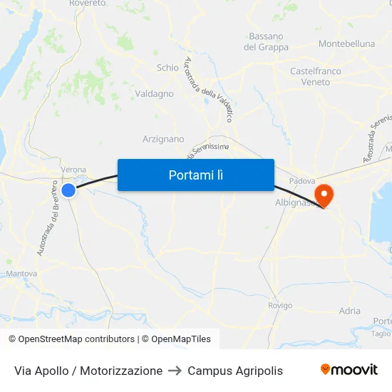 Via Apollo / Motorizzazione to Campus Agripolis map