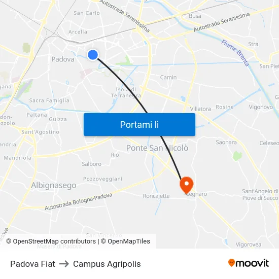 Padova Fiat to Campus Agripolis map