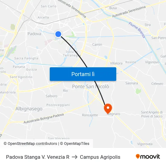 Padova Stanga V. Venezia R to Campus Agripolis map