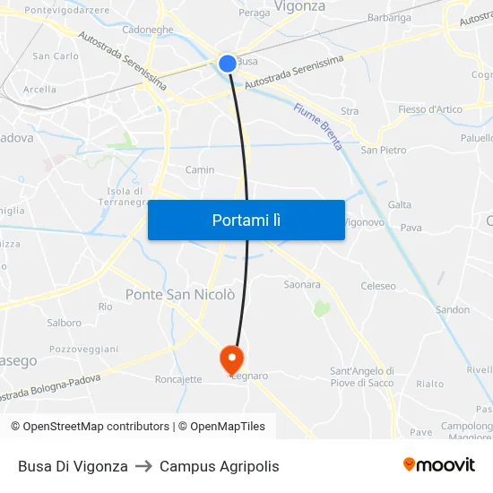 Busa Di Vigonza to Campus Agripolis map
