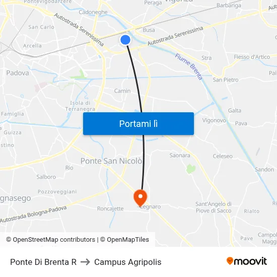 Ponte Di Brenta R to Campus Agripolis map
