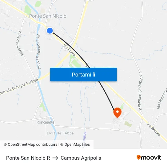 Ponte San Nicolò R to Campus Agripolis map