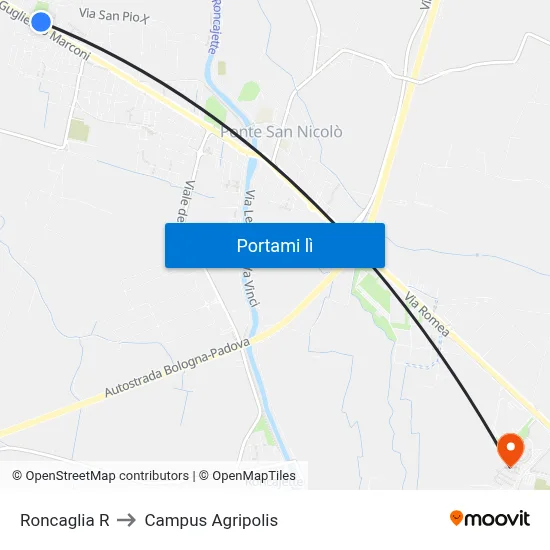Roncaglia R to Campus Agripolis map