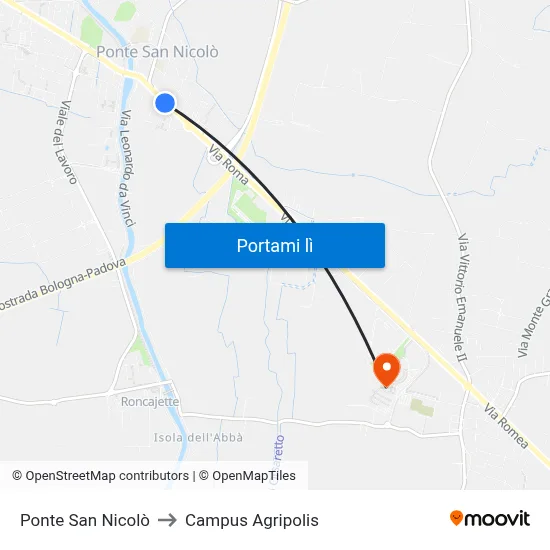 Ponte San Nicolò to Campus Agripolis map
