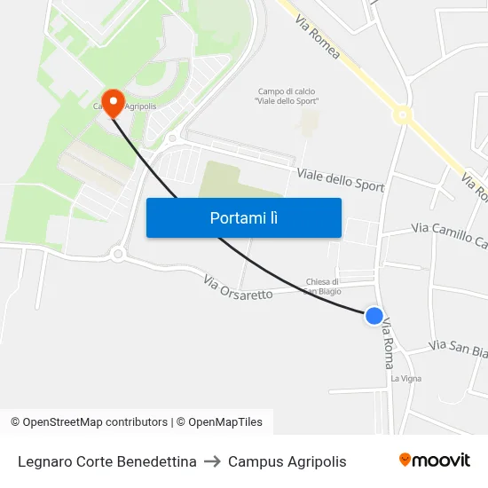Legnaro Corte Benedettina to Campus Agripolis map
