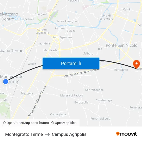 Montegrotto Terme to Campus Agripolis map