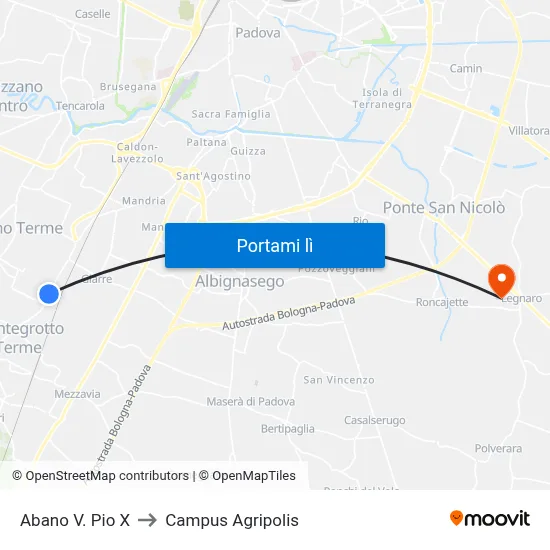 Abano V. Pio X to Campus Agripolis map