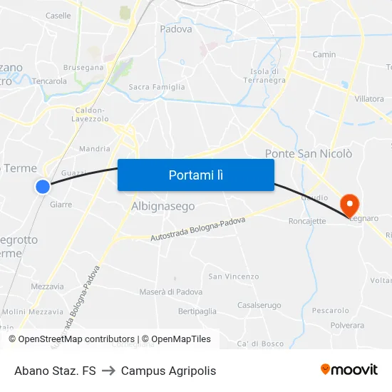 Abano Staz. FS to Campus Agripolis map