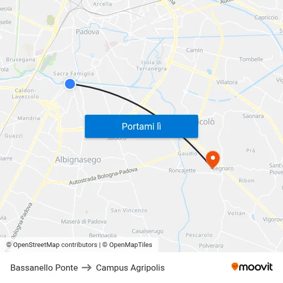 Bassanello Ponte to Campus Agripolis map