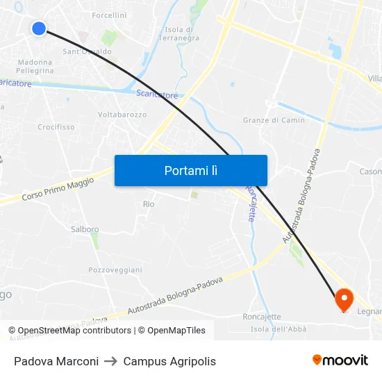 Padova Marconi to Campus Agripolis map