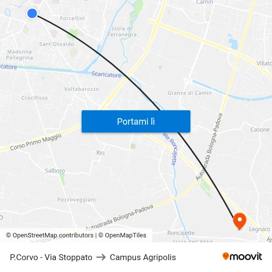 P.Corvo - Via Stoppato to Campus Agripolis map