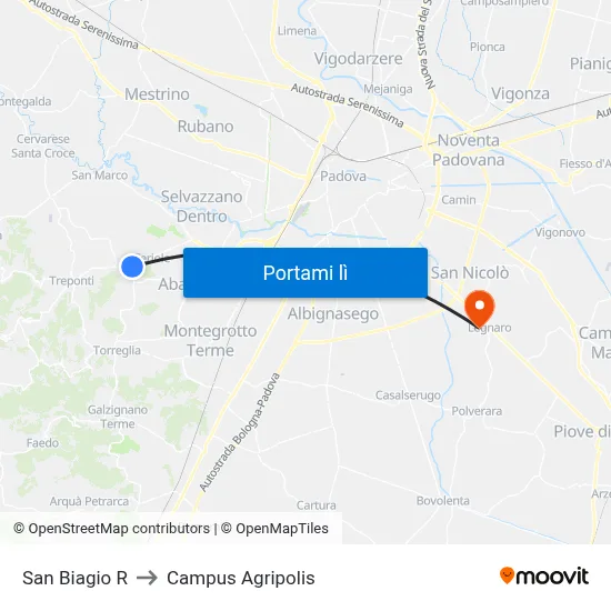 San Biagio R to Campus Agripolis map