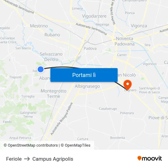 Feriole to Campus Agripolis map