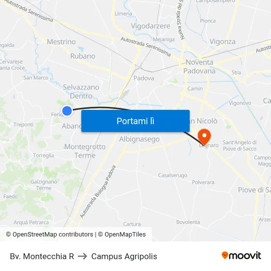 Bv. Montecchia R to Campus Agripolis map