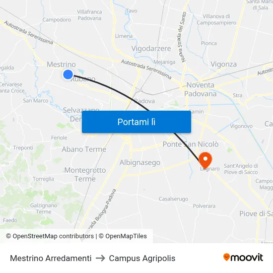 Mestrino Arredamenti to Campus Agripolis map