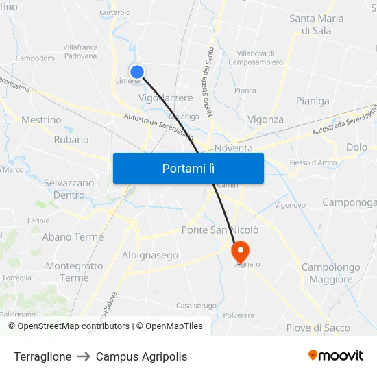Terraglione to Campus Agripolis map