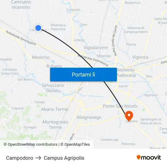 Campodoro to Campus Agripolis map