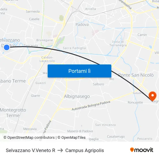 Selvazzano V.Veneto R to Campus Agripolis map