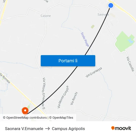 Saonara V.Emanuele to Campus Agripolis map