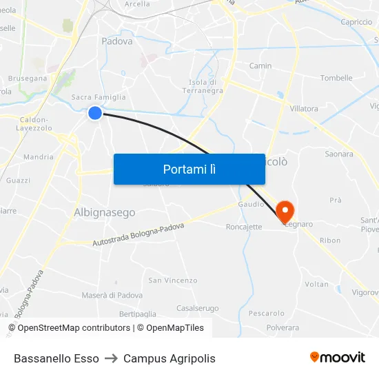 Bassanello Esso to Campus Agripolis map