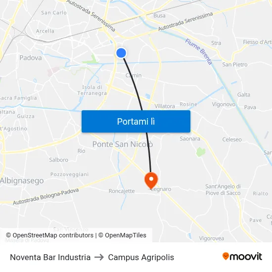 Noventa Bar Industria to Campus Agripolis map