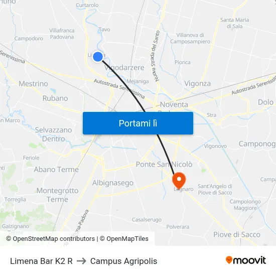 Limena Bar K2 R to Campus Agripolis map