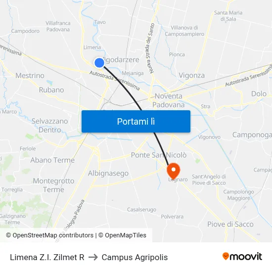 Limena Z.I. Zilmet R to Campus Agripolis map